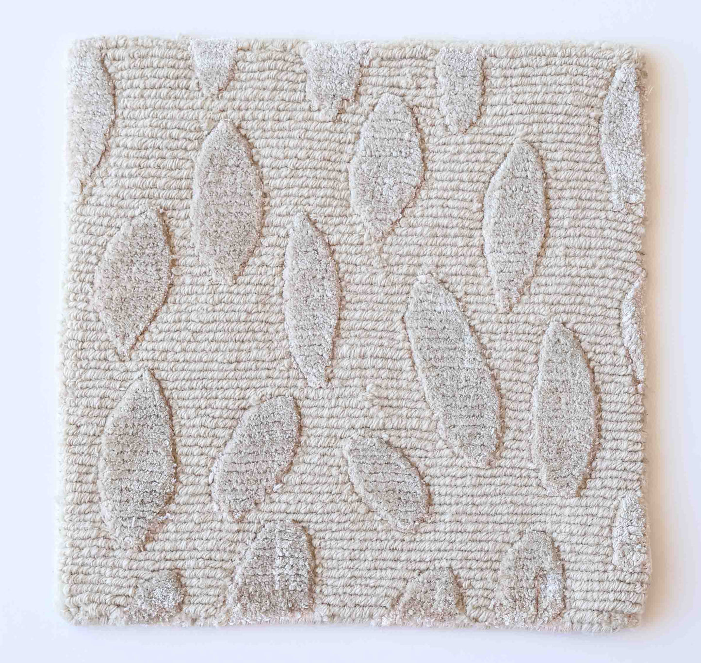 Handknotted wool and silk rug sample in champagne and ivory with geometric texture – Jane Rug Sample by Locust Lane Rugs