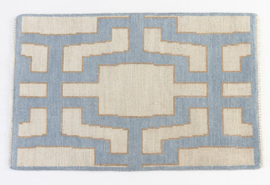 Hand-knotted geometric wool rug in sky blue, ivory, and taupe – Della Mini Rug by Locust Lane Rugs