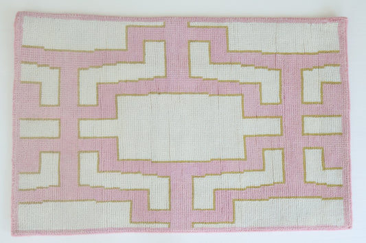 Hand-knotted geometric wool rug in blush, ivory, and olive with a modern linear pattern – Ella Rug by Locust Lane Rugs