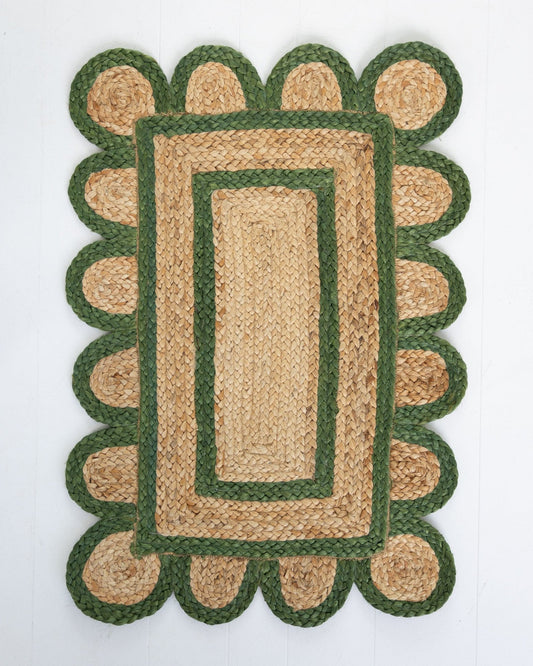 Forrest Green Scalloped Jute Rug