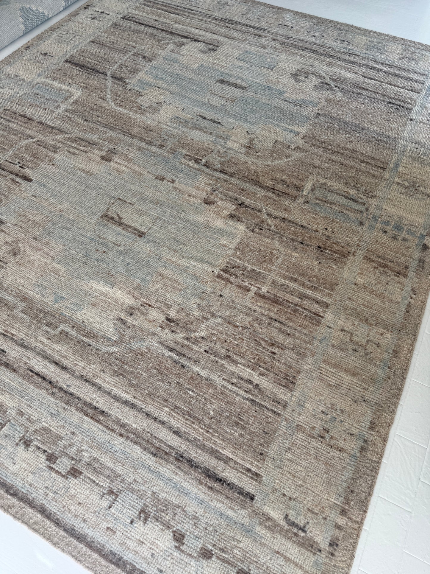 Distressed with Hints of Blue Modern Oushak Rug