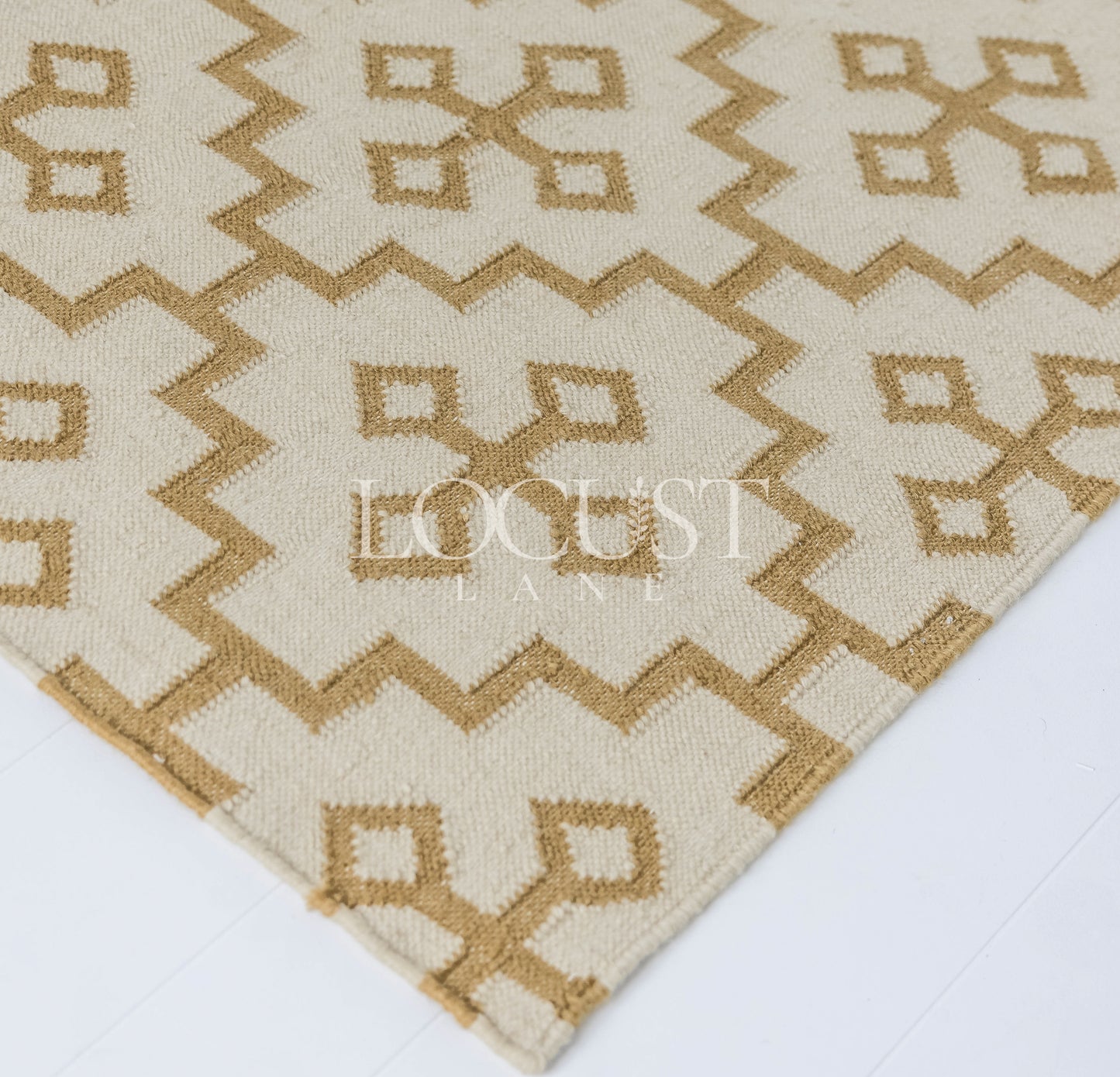 Gold Cross Flatweave Dhurrie Rug
