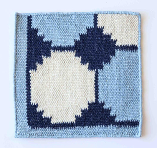 Flatweave wool rug sample in navy, ivory, and soft blue geometric pattern – Navy & White Flatweave Rug Sample by Locust Lane Rugs