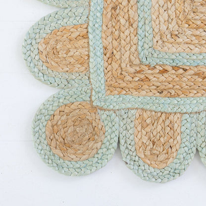 Sea Blue Scalloped Jute Mini Rug