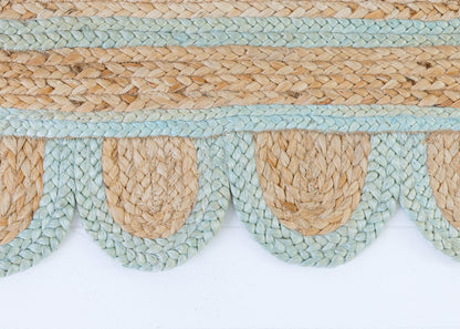 Sea Blue Scalloped Jute Mini Rug