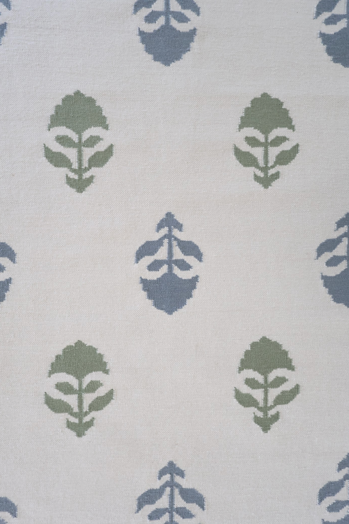 Flatweave rug with blue and green floral motifs and coordinating border, reversible construction — Cottage Floral Blue & Green Rug by Locust Lane Rugs