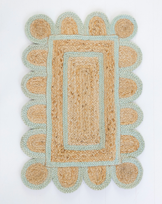 Sea Blue Scalloped Jute Rug