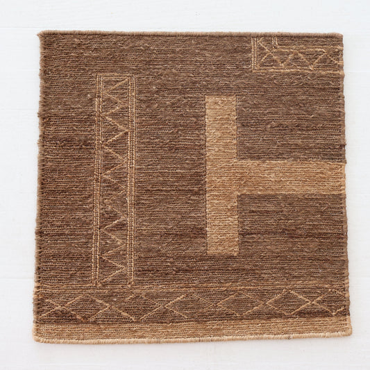 Handspun jute rug sample in warm brown tones with geometric woven detailing – Sienna Rug Sample by Locust Lane Rugs