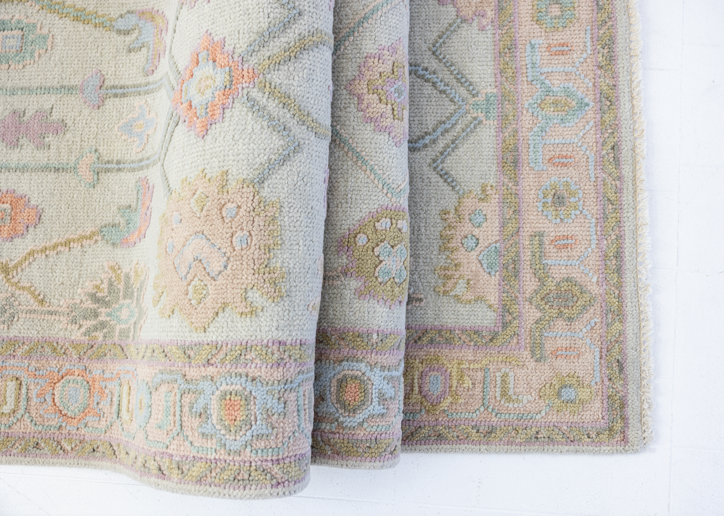 Hand-knotted wool rug in soft pastel tones with raised floral detailing – Belle Embossed Rug by Locust Lane Rugs
