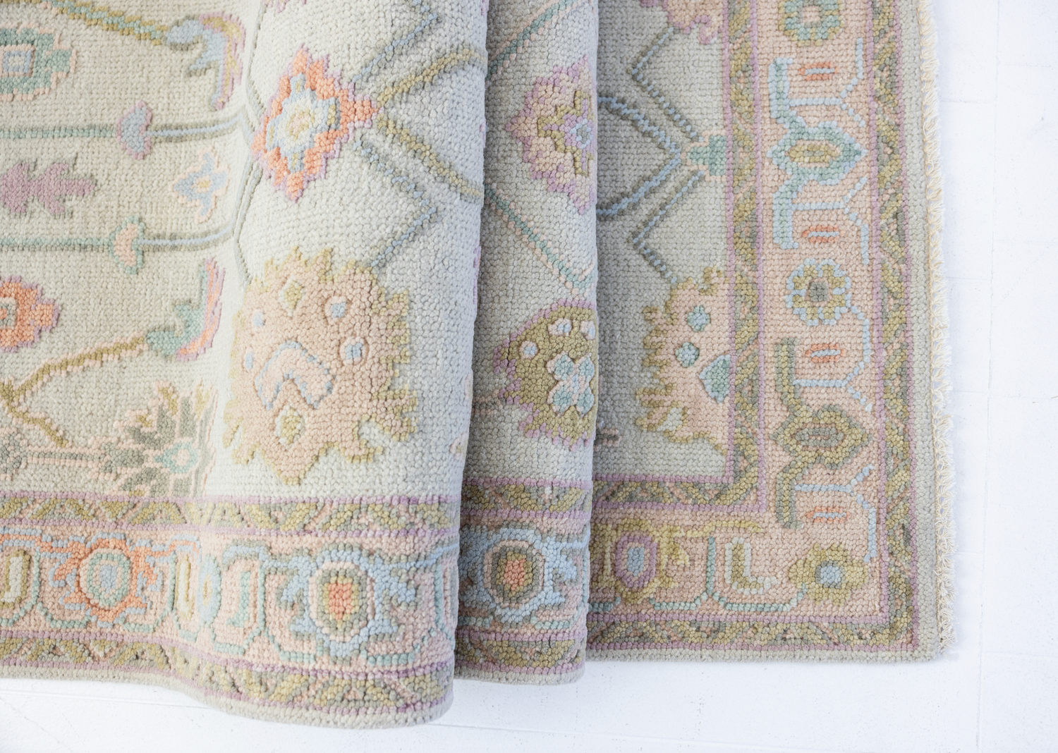 Hand-knotted wool rug in soft pastel tones with raised floral detailing – Belle Embossed Rug by Locust Lane Rugs