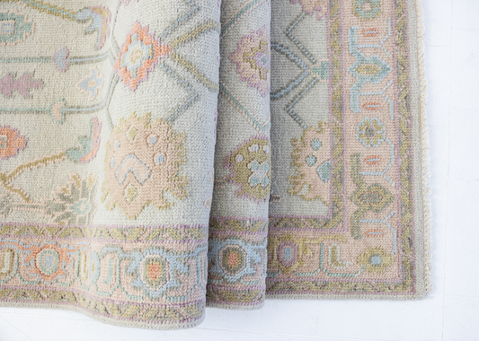 Hand-knotted wool rug in soft pastel tones with raised floral detailing – Belle Embossed Rug by Locust Lane Rugs