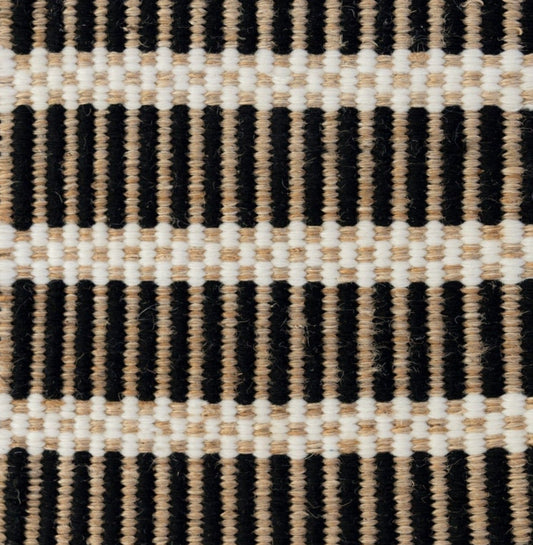 Handwoven jute and wool rug with black, ivory, and natural stripes – Black Jute & Wool Rug by Locust Lane Rugs
