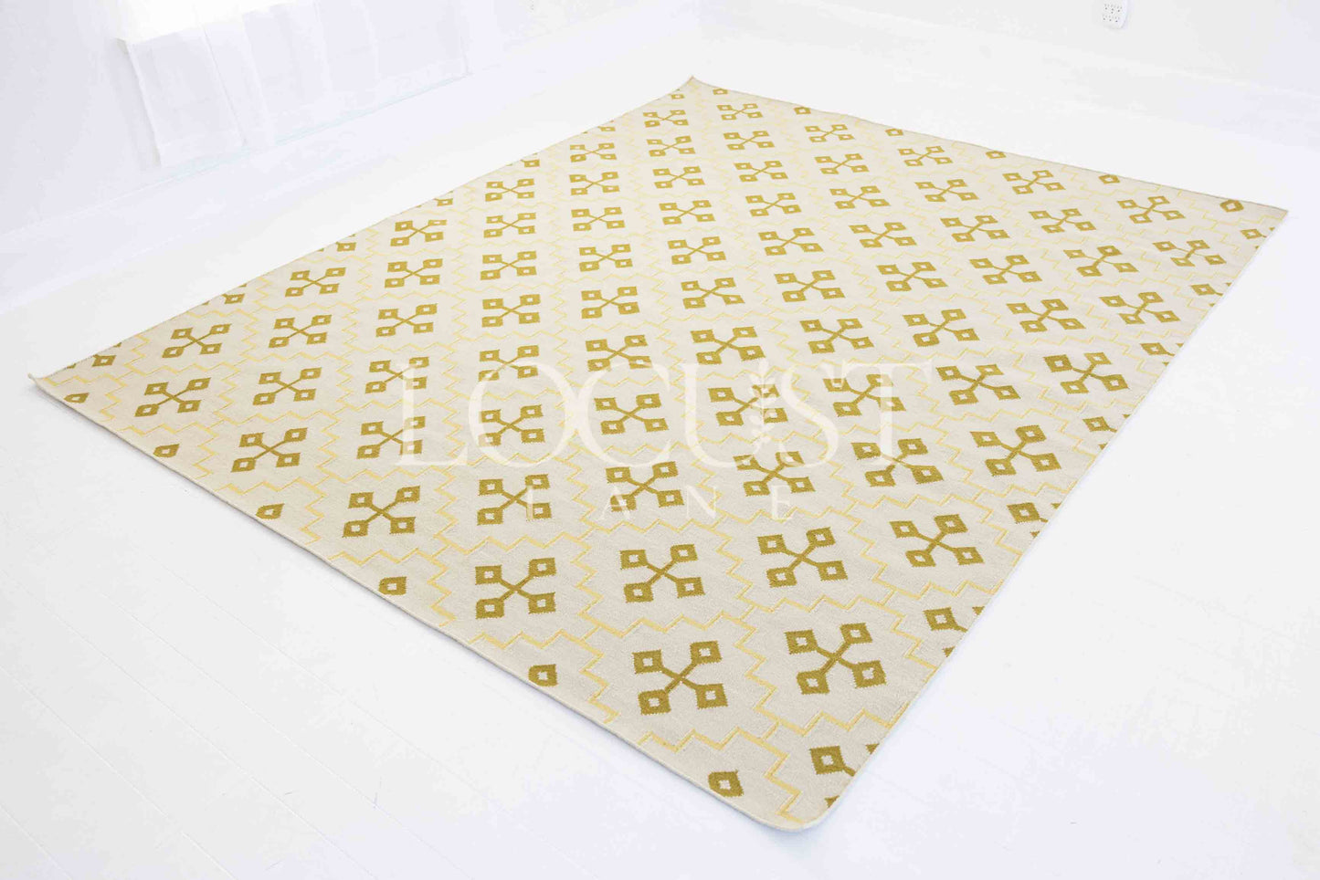 Butter Yellow Cross Flatweave Dhurrie Rug