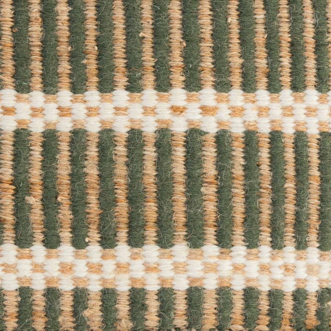 Handwoven jute and wool rug with holiday green, ivory, and natural stripes – Holiday Green Jute & Wool Rug by Locust Lane Rugs