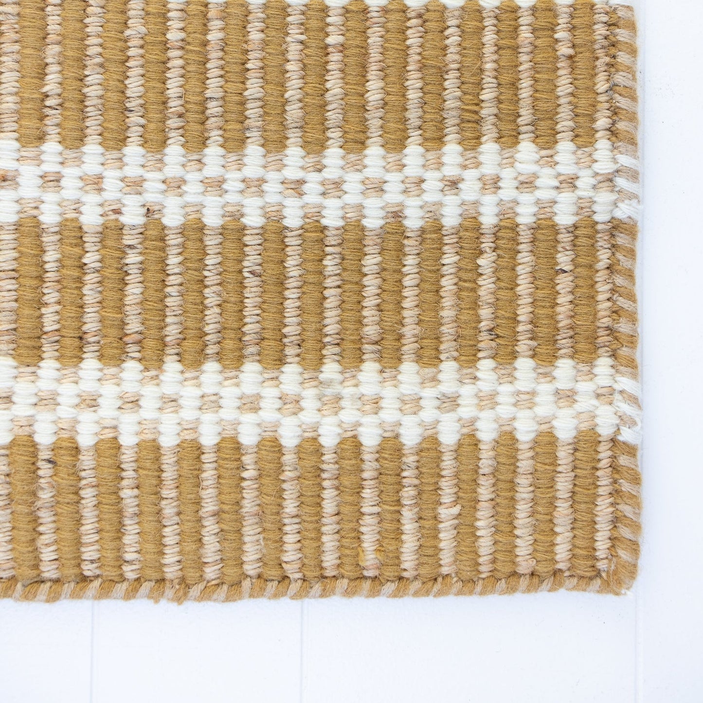 Handwoven jute and wool rug with ochre brown, ivory, and natural stripes – Ochre Brown Jute & Wool Rug by Locust Lane Rugs