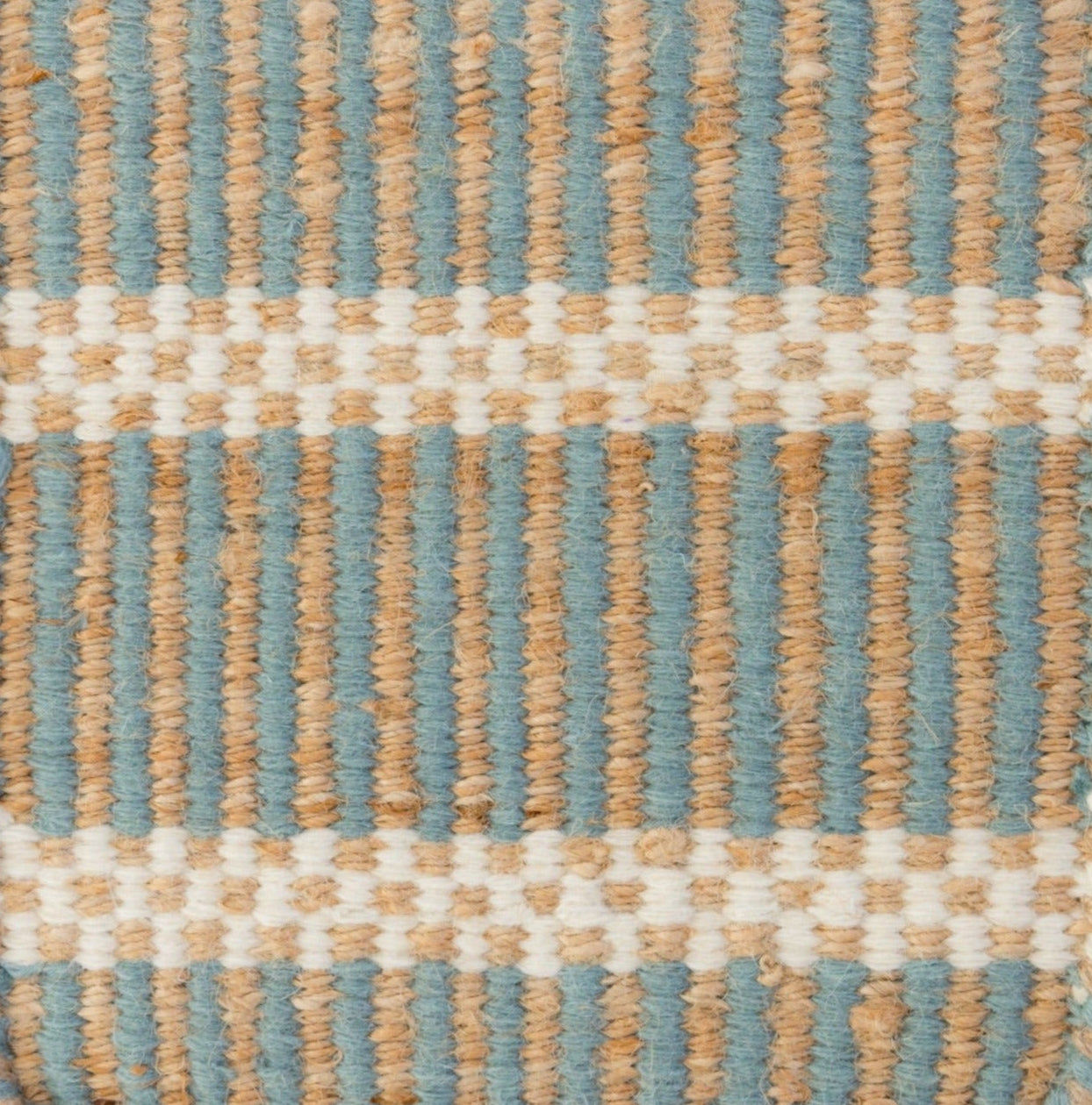 Handwoven jute and wool rug with sea blue, ivory, and natural stripes – Sea Blue Jute & Wool Rug by Locust Lane Rugs