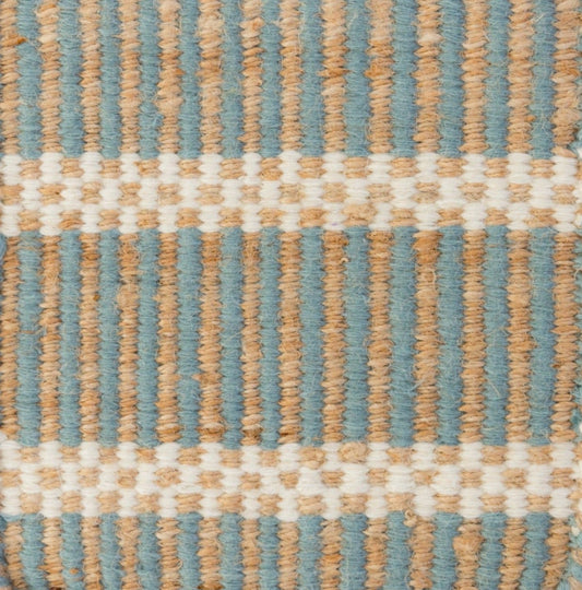 Handwoven jute and wool rug with sea blue, ivory, and natural stripes – Sea Blue Jute & Wool Rug by Locust Lane Rugs